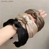 عصابات الرأس الصلبة النسيج الساتان وشاح الشعر فرقة Hairband for Women Girl Korea Rhinestonsbands إكسسوارات الموضة Y240417