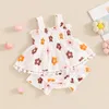 Kleidungssets Baby Girl 2 -Stück Sommer Set ärmellose schirdete Schrägblumen -Spots Frill Trimm Shorts Kind Kleinkind Outfits