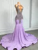 Robes de fête Sparkly Lilac Purple Rhinaistones Long Robe de bal pour fille noire Sexy Sirène Sirène Robes formelles 2024 avec train