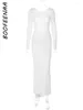 Casual Dresses Boofeenaa veckad öppen rygg långärmad maxi klänning för födelsedagskvinnor svart vit elegant kvällsklänning parti c15-bi37
