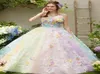 Sweet Pastell Rainbow Eine Linie Hochzeitskleider 2022 trägerloser 3D Blumenapplikationen Plus Größe Sweep Zug Vestido de Novia Para Boda Civil5439224