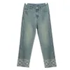 neue chinesische Stil mit geraden Beinhosen Damen nostalgische Hosen mit gestickten Hochvissibilitätsbeinen Straight Cropped Leg Jeans