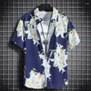 Camisas casuais masculinas praia havaiana padrão floral padrão