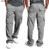 Calças masculinas calças esportivas, adequadas para corredores retos em esportes e roupas de rua de calças de cordão de grandes dimensões, calças de bolso multi -bolso Q240417