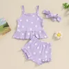 Kledingsets Citgeesummer Toddler Girl -outfit Bloemprint Mouwloze Cami Topsops Shorts Hoofdband Purple Disset Set