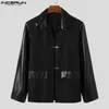 Men's Suits INCERUN Men Blazer PU Leather Patchwork Lapel Long Sleeve Button Casual Male Streetwear 2024 Korean Fashion Coats S-5XL