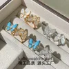 High End designer ring for vancleff V Gold Precision beauty Butterfly Ring White Fritilaria Double Full Diamond Butterfly Ring Blue Turquoise Fashion Light Luxury