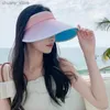 Visors Summer Gradient UV Protection Empty Top Hat For Women Female Wide Brim Foldable Sun Visors Bucket Cap Outdoor Travel Beach Hats Y240417