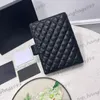 Womens Vintage Lambskin Caviar Leather Classic Quilted Notebook Bags Silver Gold Badge Diamond Lattice Purse 15X19X4CM Crad Holder Wallet