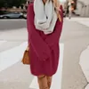 Lässige Kleider Feste Farbe langärmer eleganter Pullover Kleid 2024 Herbst/Winter Trend warmer mittelgroß