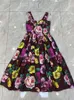 Runway 100% Cotton Floral Print Dresses for Women Summer Designer Fashion Spaghetti Strap Midi Dress Backless Sexy Party Vestidos Holiday Casual Robe Femmes