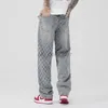 Designer de jeans masculin Hiphop Pantalon High Street Ins Trendy Brand Jacquard Full Print Design Sense Jeans Men's Men's Wide Lig Leg Pantal