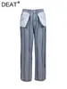 Jeans pour femmes hauts hauts Patches patchworks à rayures sstraight pantalon denim bleu clair 2024 Automne mode 29L2873