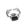 クラスターリングWedhoc 925 Sterling Silver Vintage Geometric Block Black Crystal Resizable Opening Luxury Jewelry Party Gift