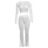 Kvinnors tvådelade byxor Anjamanor Baddie 2 Set Outfits SeaThrough Hollow Knit Crop Top Suits For Women White Black Club D87-Fi33