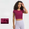 Actieve shirts lo draad korte ronde ronde nek sport mouwen mouwen dames elastische fitness yoga pak gym top dames oogst