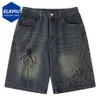 Y2K Blue Denim Shorts Spider Babeb wydrukowano lato luźne swobodne dżinsy moda harajuku hip hop streetwear dla mężczyzn 240412