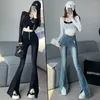 Jeans pour femmes y2k flare vintage haute tendance pantalon divisé pantalon esthétique streetwear décontracté pantalon femme coréen