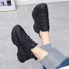 Casual Shoes Classic Women Chunky Sneakers PU High Heels Lace Up Platform For Flats Solid Round Toe Vulcanize Plus Size