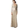 Mère The Bride Lace Fashion of Robes 2022 Manches longues Femmes Femmes formelles Robes de soirée Sage Élégant Mothers Mothers Mothes Femme Farty Robe S