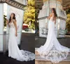 Modeste abiti da sposa applicato in pizzo satinato con pulsanti posteriori di cinghie sirena da sposa sirena treno di campo da sposa boho giardino semplice abiti da accoglienza della sposa de mariee cl3497