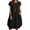 Summer Fashion Womens Large Size Comfortable Holiday Cotton And Linen Pocket Dress