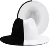 Black White Patchwork Wool FIENTE Jazz Fedora Mujeres Unisex Wide Brim Panamá Trilby Capboy Cap Gen Gentleman Wedding Gat 2207187343877