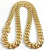 Acier de coloration à l'or 18 carats 10 mm 12 mm 14 mm polir miami cubain Collier homme punk courb chain à double arclage de sécurité 18inch-30266m