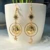 Dangle Ohrringe Gold Farbe Sonne Mismpatch Star und Mond Charme Celestial Moonchild Gesicht mit Boho Kreativität Schmuck Frauen Geschenk