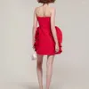 Runway Dresses Fashion 2024 Sexy Strapless Backless Red Flower Bandage Mini Dress Evening Birthday Party Club Celebrate Po Shoot Wear