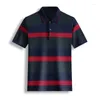 Herrpolos 2024 Summer Short Sleeve Mens Polo Shirts Luxury Classic Wide Stripe Business Casual Male Topps Fashion Slim Fit Man Tees