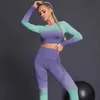 Les survêtements féminins de yoga sans couture sets sports fitnes high taille hanche relevé pantalon à manches longues