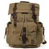 Rucksack Vintage Canvas Leder Rucksack Rucksack Männer im Freien Military Backbag Schulter Travel Wanderschule Tasche