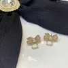 Bow Dangle Earring Luxury Brand Designer Earrings Stud Women Crystal Rhinestone Pearl Wedding Party Jewelry Top Quality