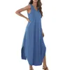 Robes décontractées pour femmes 2024 Summer Sundress Long Robe Couleur solide sans manches V Neck Split Tshirt Maxi Party