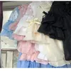 Kvinnors blusar kawaii lolita mode underkläder blus för kvinna kläder viktorianska spets puff hylsa chiffong skjorta ruffles söt tjej inuti