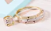 Europe America Classic Brand Jewelry Sets Lady Brass Full Diamond Four Rivet H Letter 18K Gold Engagement Bracelets Ring 3 Color1837461