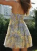 Casual Dresses Pet Spaghetti Strap Mini Dress for Women 2024 Chiffon Sexy A-Line Floral Print Party Women's Summer Niled