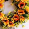 Couronne de fleurs artificielles Porte de suowers suspendue avec du suaver jaune et des feuilles vertes pour la fenêtre murale décor de fête 240127