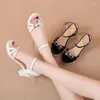 Sandals Summer High Heel Dames Koreaanse Fashion Fairy Style Hollow Open Teen Toe One Line Buckle Break Dikke Heel Trendy