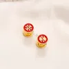 Fashionable luxury classic earrings TB earrings enamel glaze painted earrings reversible round alloy earrings daily matching birthday party gift