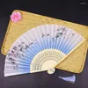 Decorative Figurines Ancient Style Folding Fan Portable Bamboo Peach Blossom Craft Pink Dance Wedding Party Gift Ornament Decoration