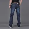 Мужские брюки растягиваются классические голубые повседневные джинсовые джинсы, винтажные винтажные вымытые уличные хип -хоп.