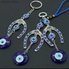 Keychains Bedanyards Turquia Evil Eye Horseshoe Keychain Keyring New Vintage Tassel Blue Eye Eye Charm Pingnder Keychain For Mull Men Jewelry Y240417
