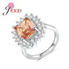 Cluster Rings Brand Style 925 Sterling Silver for Women Flower Shaped Orange Crystal Romantic med Micro CZ Stone Lady Ring