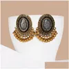 Bengelen kroonluchter etnische zwarte bloem oorbellen kalkoen Bijoux vintage bohemia tassel boho gold legering stam Indiase sieraden drop levering dhqts