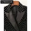 Costumes pour femmes Black Velvet Womens Blazer 2024 Automne Hiver Designer Lion Button Slim Round Polka Dot Tenfit Jacket Formel Blazers