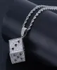 Hip Hop Brass Gold Silver Color Iced Out Micro Pave CZ Square dobbelstenen Hanger ketting Charms voor Men9899860