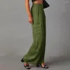 Pantaloni da donna Donne in tutto il carico casual Cargo a medio-elastico vita multi-tasca pantaloni a colori solidi per un comodo larghi