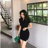 Casual jurken Sexy Slit Slit Mini Dress Summer Women Fashion Polo Collar Single Breasted Streetwear Y2K Solid Party Clothing K156